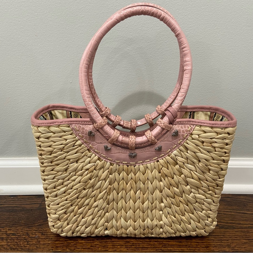 Nwot Brighton Leili Dusty Rose Woven Straw Handbag